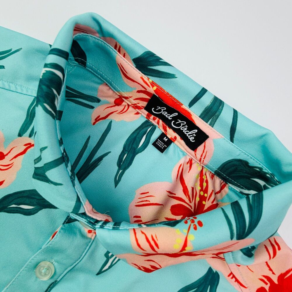 Bad Birdie Tropical Floral Golf Polo Shirt Medium - Picture 3 of 10